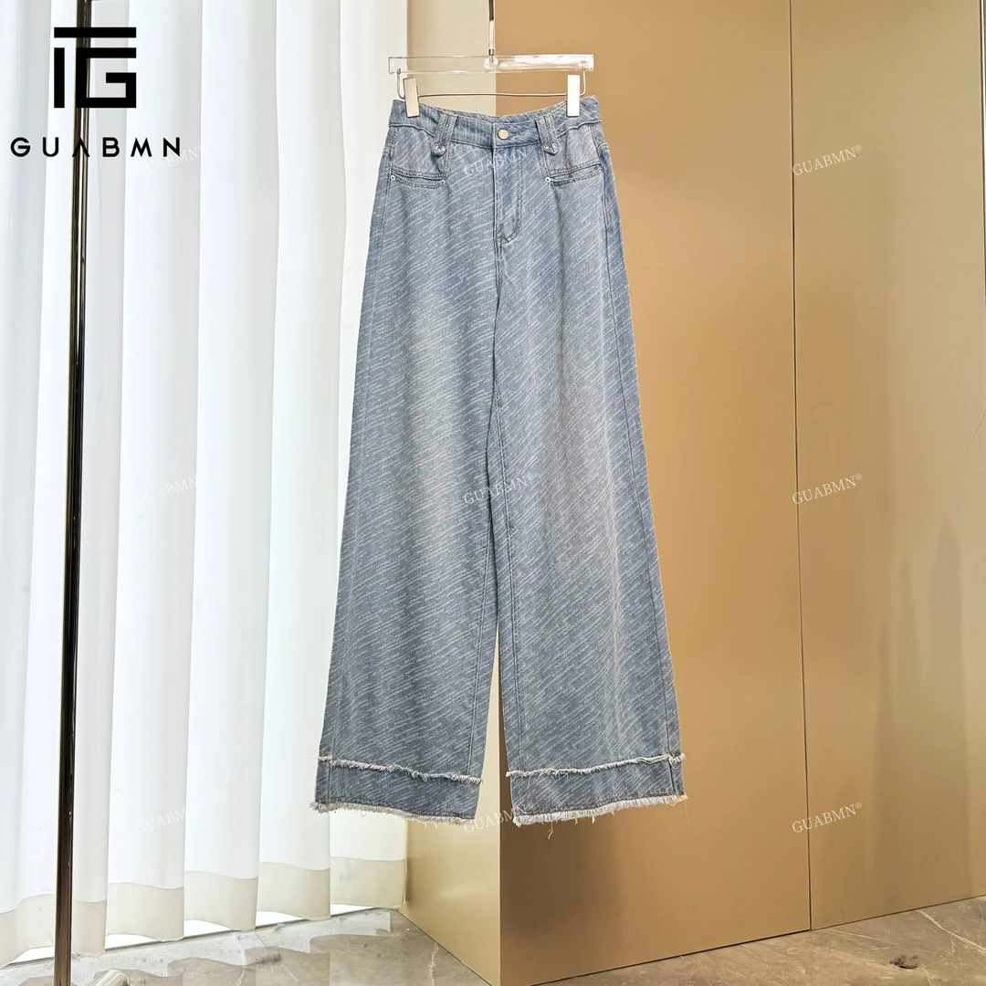 GUABMN2025春季新款设计感女士提花宽松牛仔长裤3882