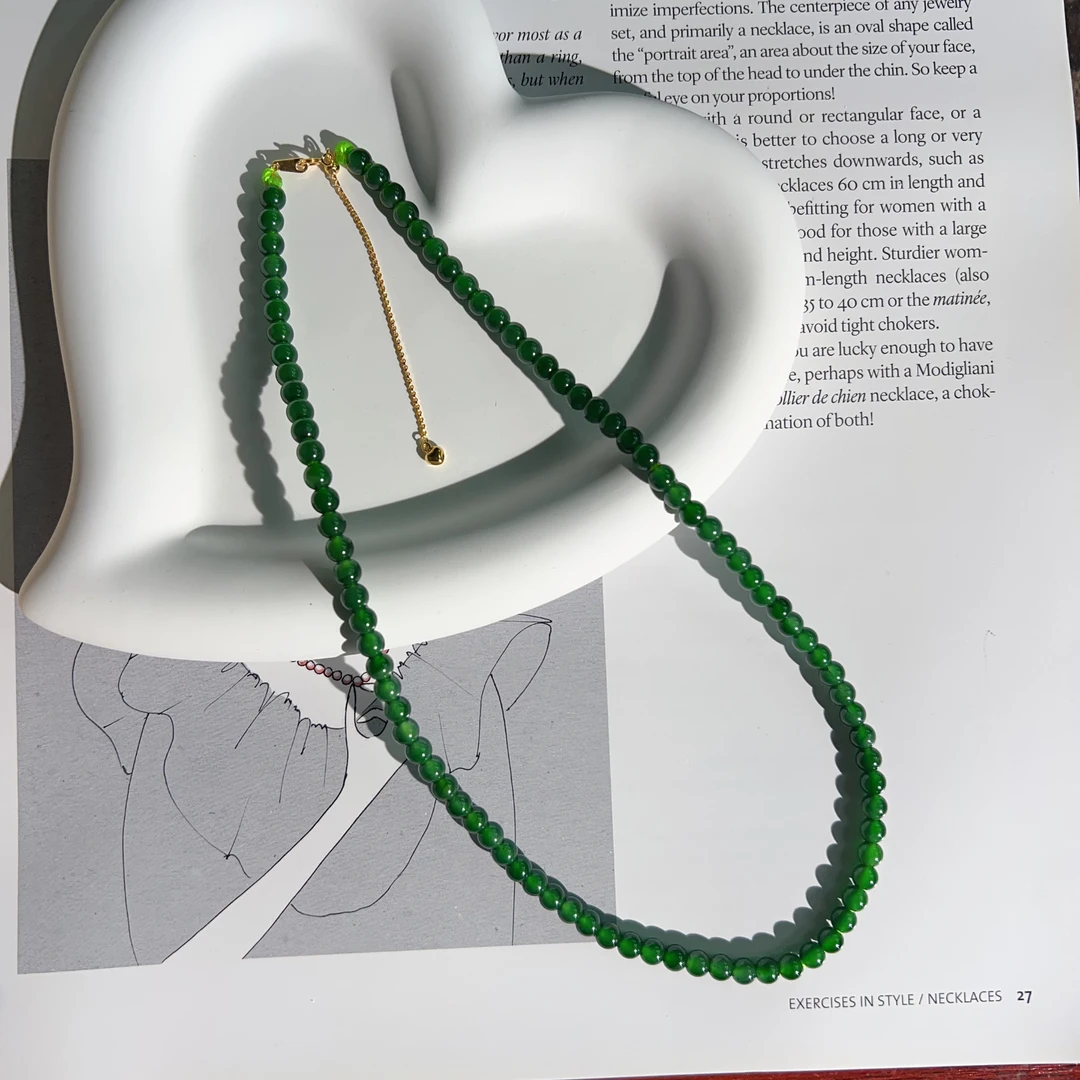 S925银5mm天然翡翠珠串项链多样性发一42+6cm