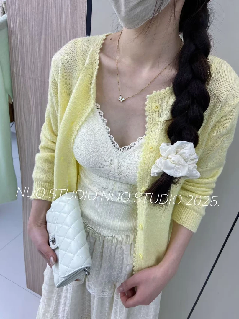 「0148暖春」简约纯色温柔风气质针织开衫