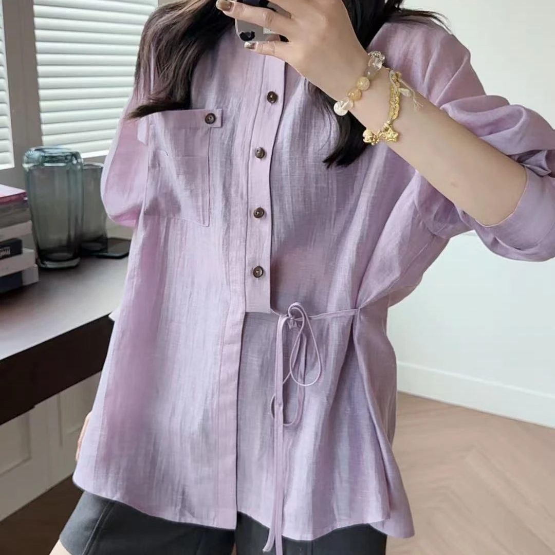 【初露影竹】小众莱赛尔醋酸亚麻衬衫气质时尚休闲夏薄款上衣女防晒