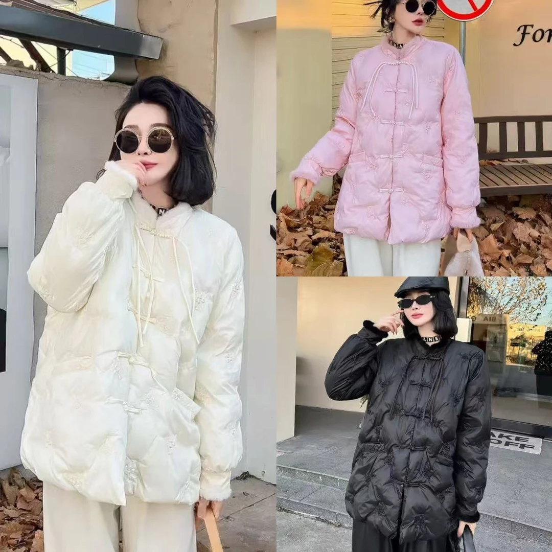 LL琳国风盘扣显瘦短款外套棉服上衣保暖胖MM厚大码女装冬季3262