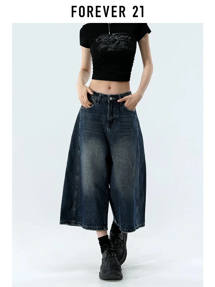 【主播同款】美式复古水洗做旧七分阔腿牛仔短裤女夏新款八分直筒裤