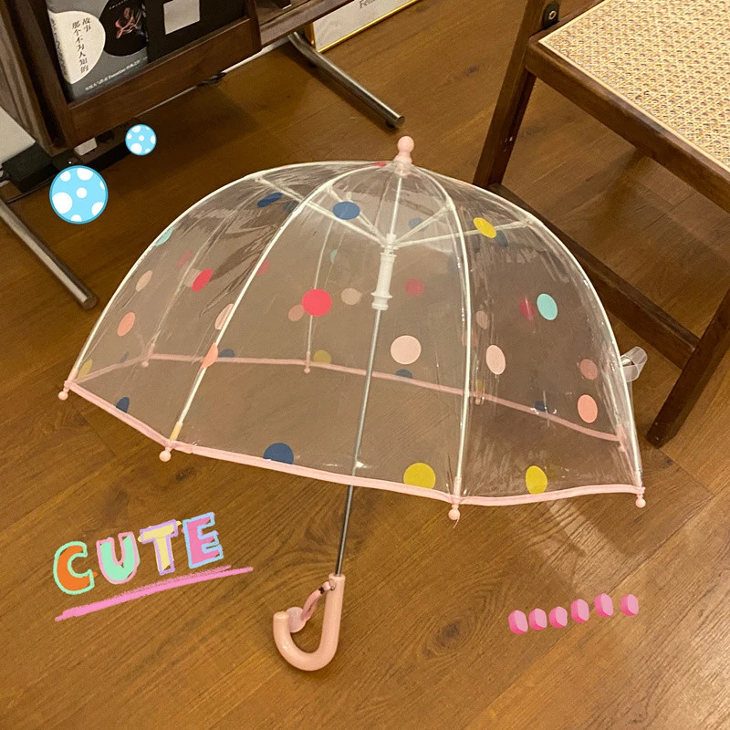儿童韩系波点雨伞女童男童宝宝透明玩水拱形拍照百搭轻便可爱卡通