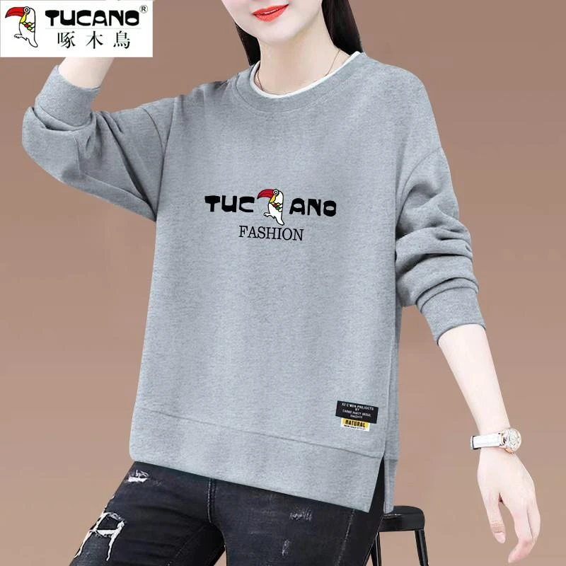 啄木鸟圆领套头秋冬宽松季女中年女士时尚卫衣休闲上衣国风ins风