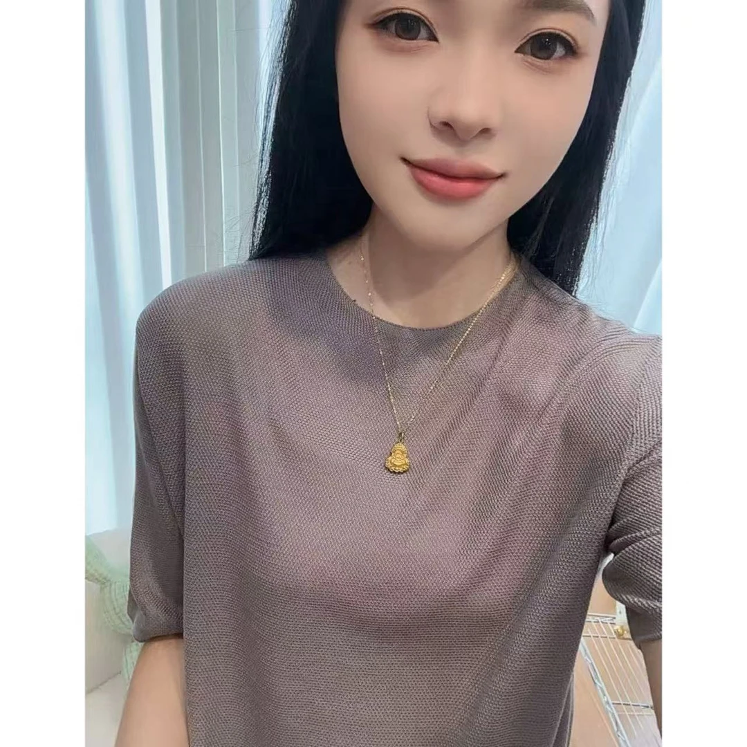 丽丽家~水泥灰短袖时尚百搭夏季半袖镂空圆领上衣