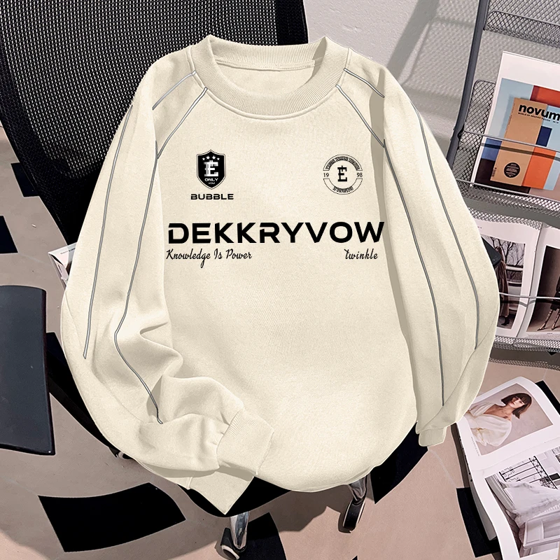 Dekkry潮牌美式青少年oversize秋冬拉线圆领卫衣加厚加绒男女上衣