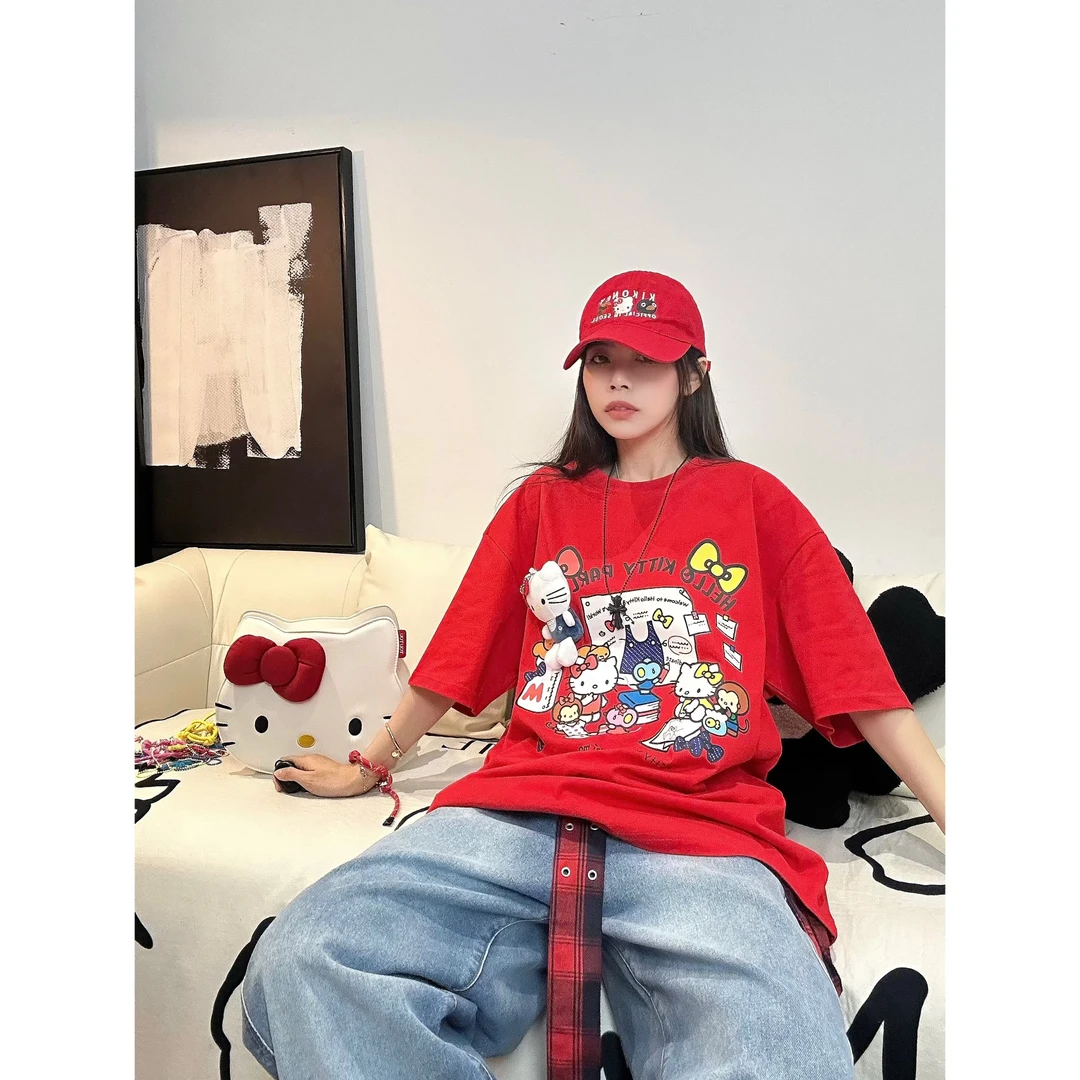 【玩偶KT】280克重磅精梳棉可拆卸kitty短袖T恤宽松情侣男女同款