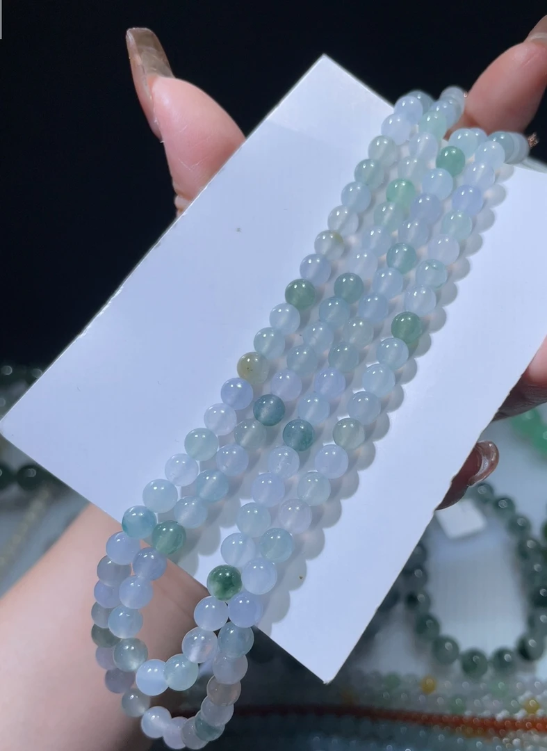 天然缅甸翡翠a货冰透马卡龙长链