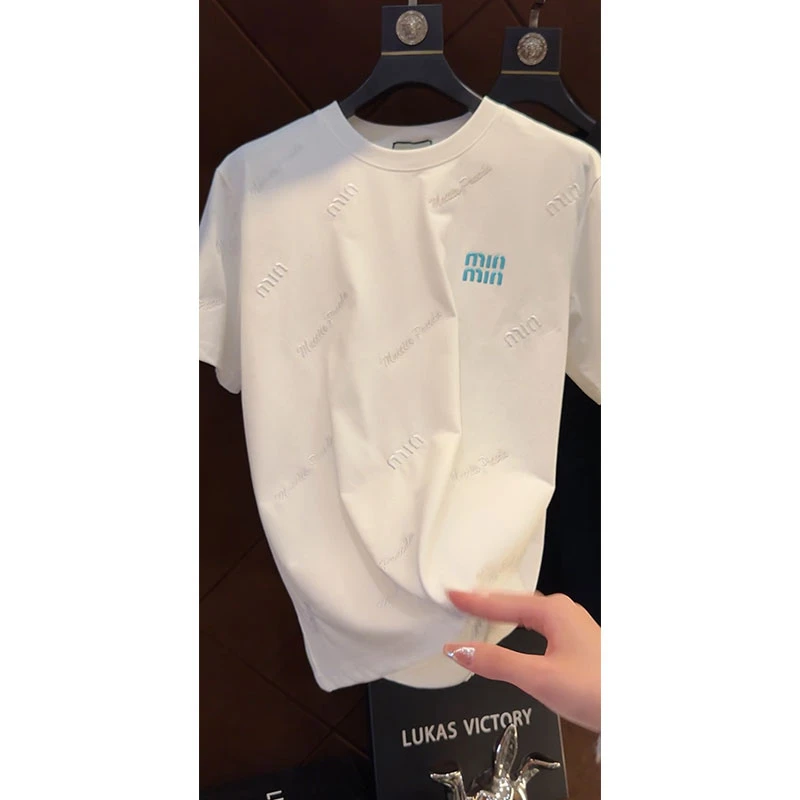 欧货顶奢男装字母刺绣上衣2025新款设计感休闲百搭宽松短袖T恤夏