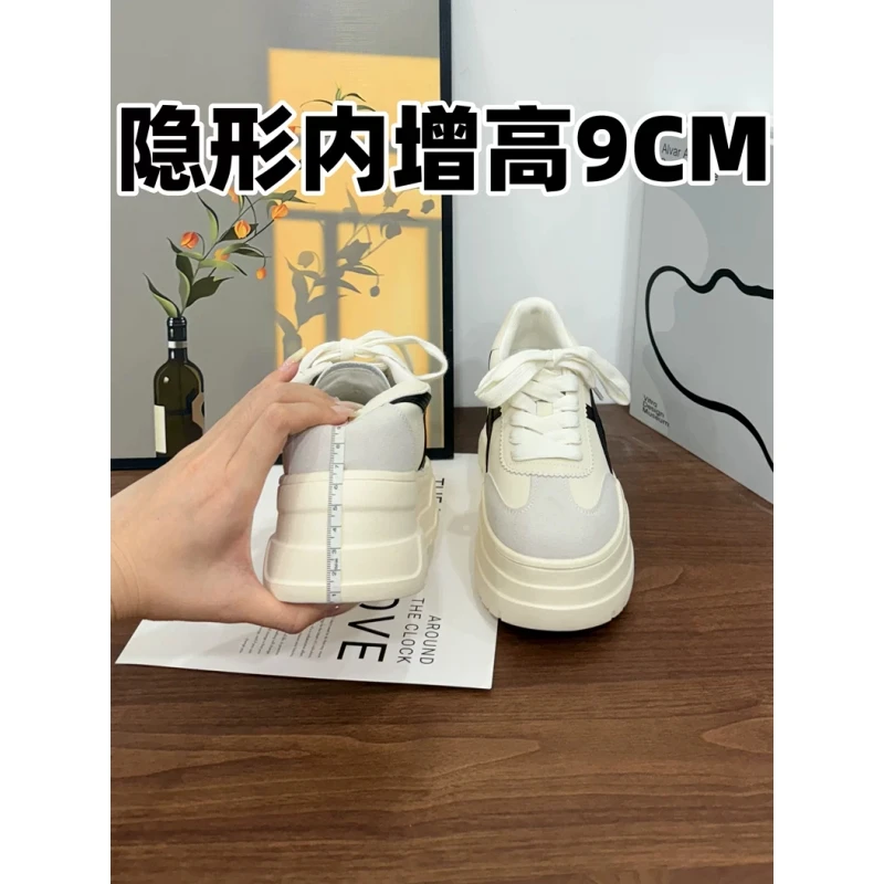 低帮真皮！9cm百搭休闲鞋子女今年流行爆款厚底运动鞋显脚小