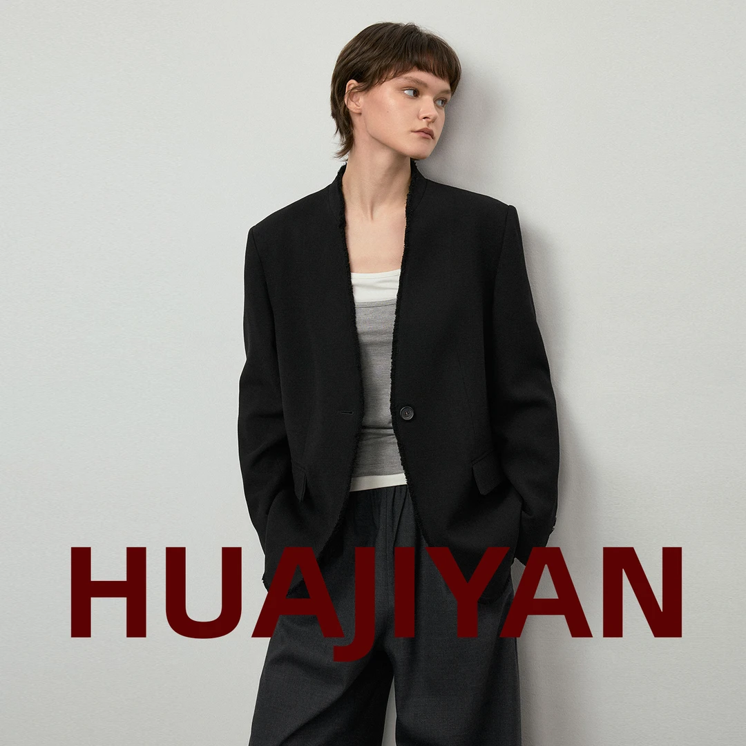 华吉言/HUAJIYANV【墨尔本】精仿羊毛纯手工毛边趴领直身西装
