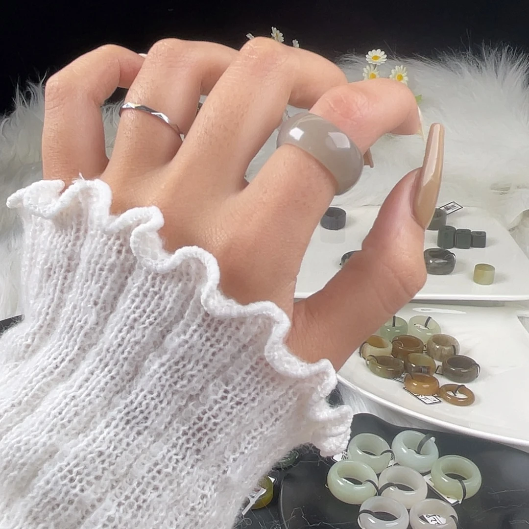 和田玉未镶嵌戒指U38藕粉轮胎17.2mm