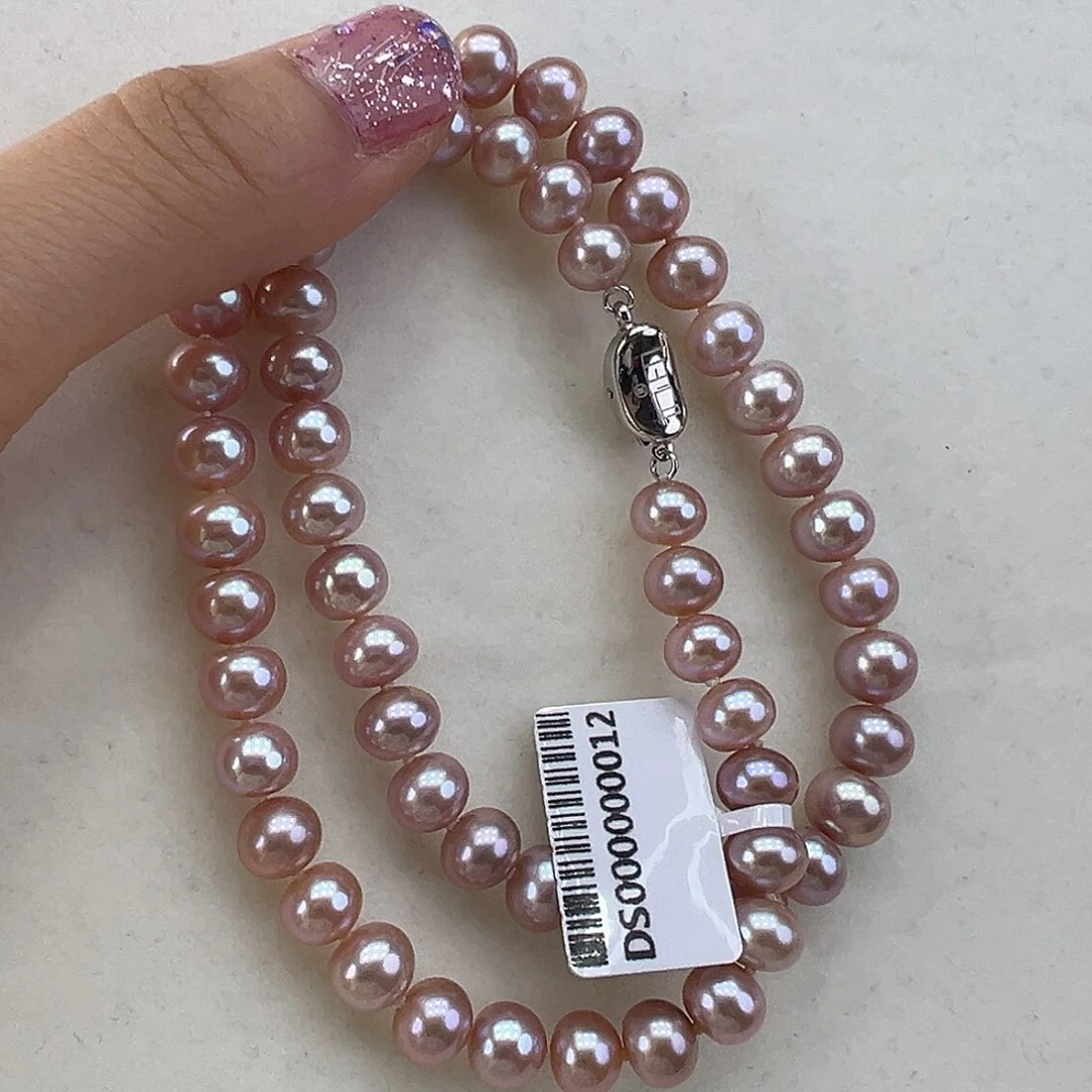 淡水珍珠颈饰银S925镶嵌➕7.8极光粉紫
