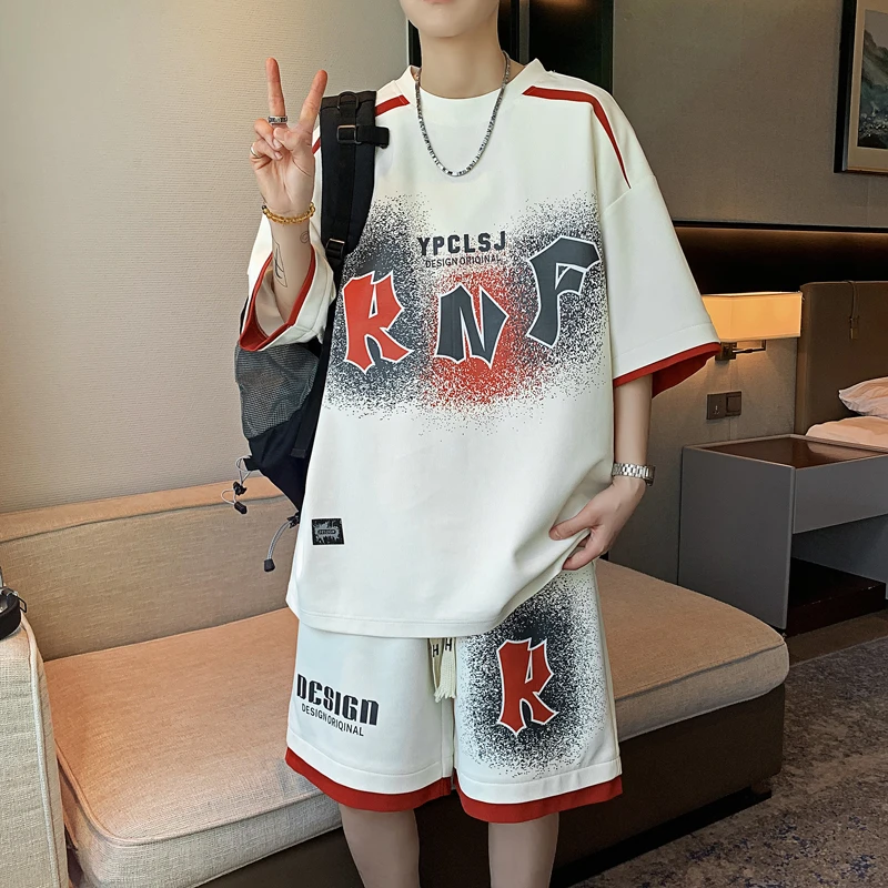 夏季新款青少年冰感透气套装百搭宽松学生运动休闲篮球服两件套