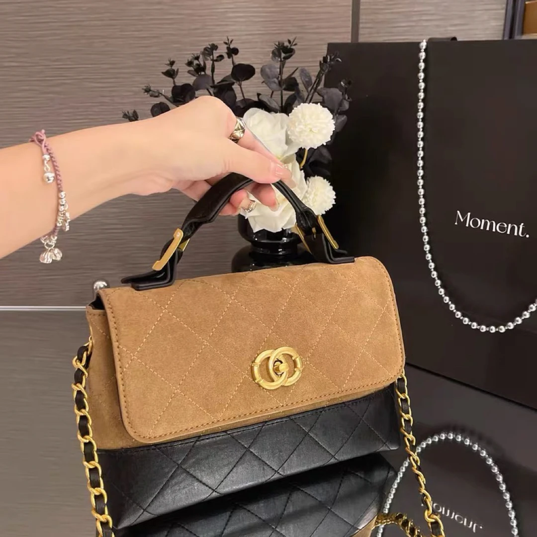 高级感复古麂皮绒包包女2025菱格链条腋下包百搭单肩斜挎包