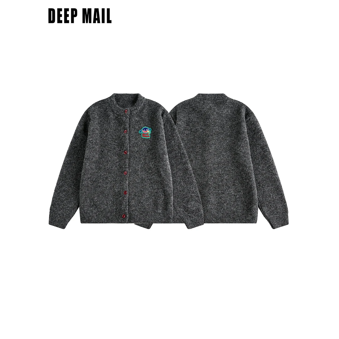 DEEPMAIL【现货】短款羊毛混纺针织开衫内搭单穿男秋冬刺绣外套上衣