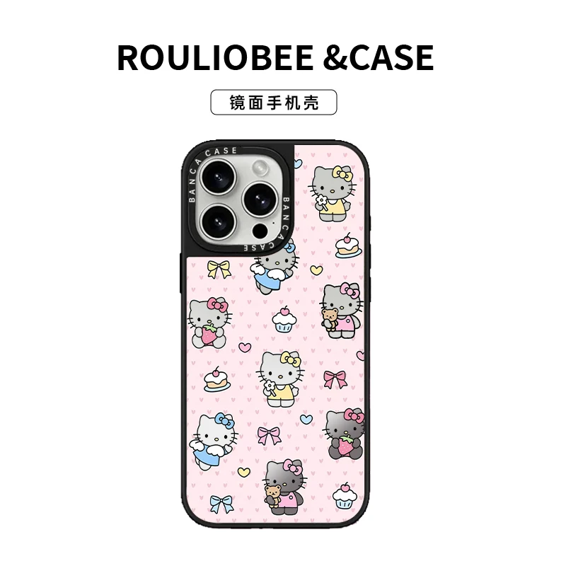 BANCA粉小爱心kitty镜面适用苹果16promax手机壳iPhone15/14/1312