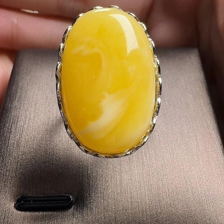 蜜蜡银S925镶嵌戒指戒指