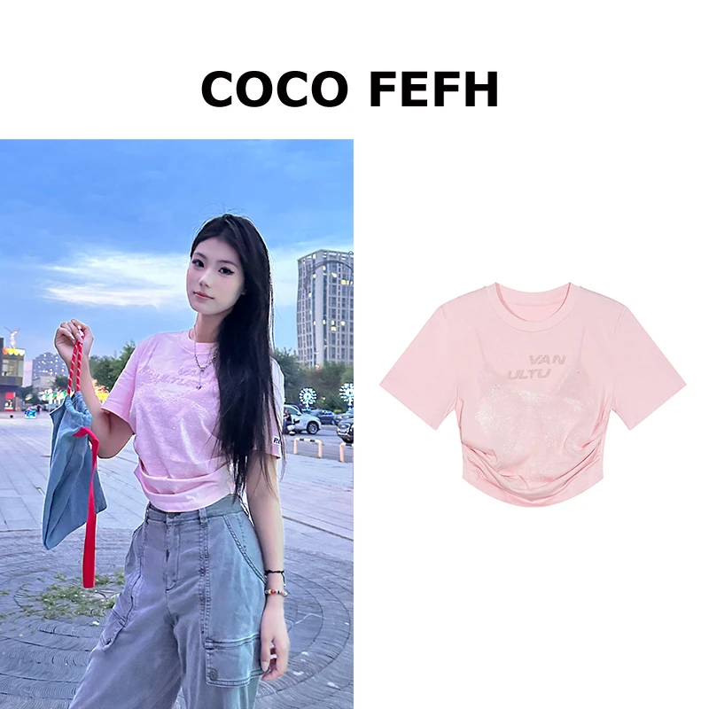 5246【范】2025春季新品设计师款时尚休闲百搭圆领粉色T恤
