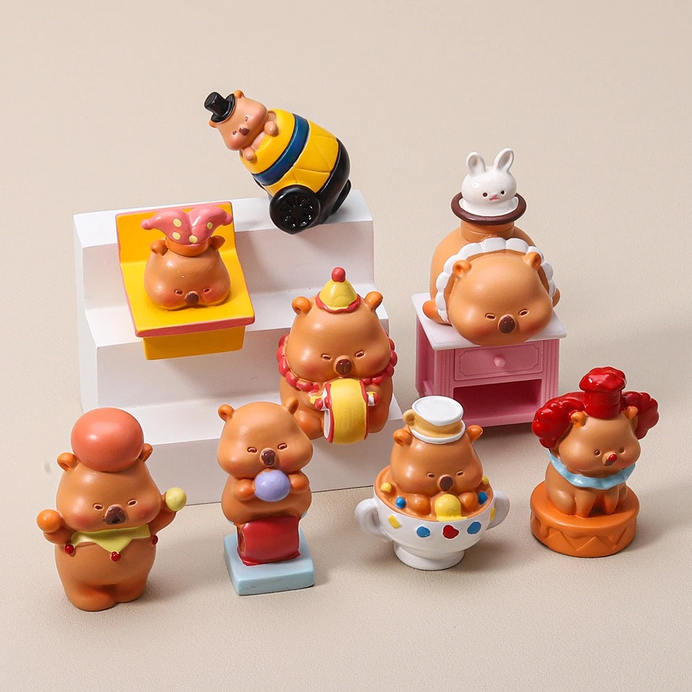 【双许愿+九宫格】彩绘马戏团卡皮巴拉 水豚萌粒可爱桌面摆件