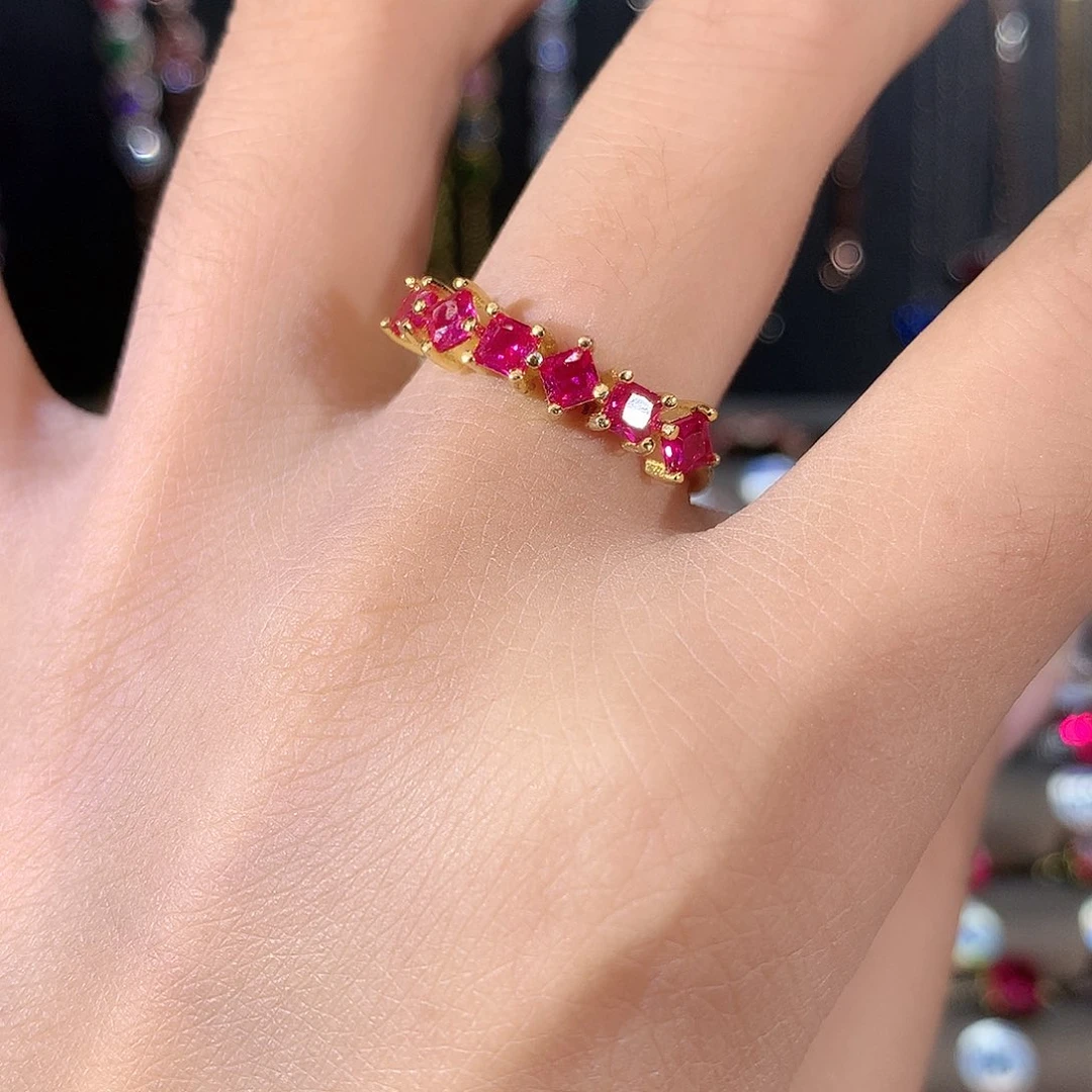 银S925镶嵌戒指红宝石金