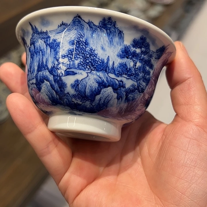 妙然天成细工山水压手杯
