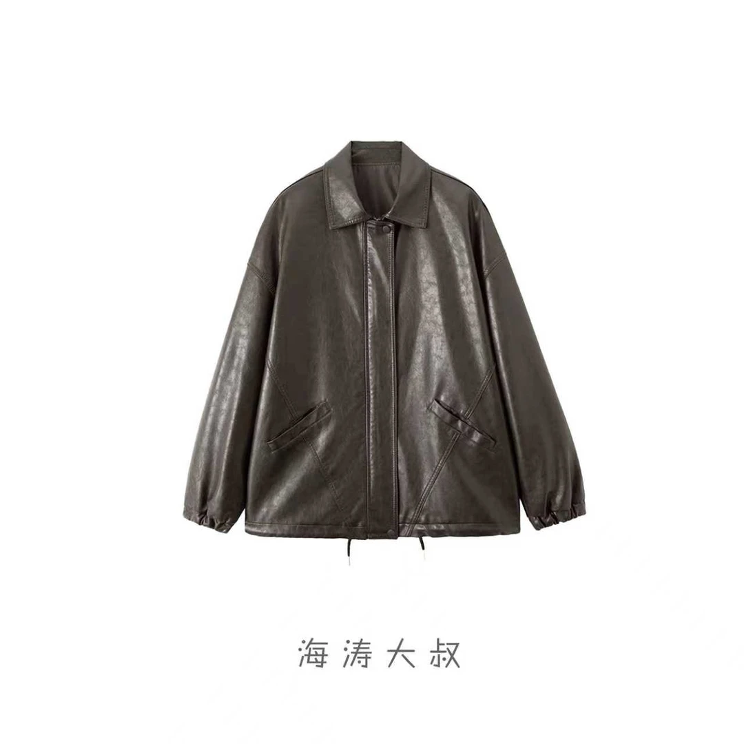【海涛大叔】「流浪诗人」复古酷飒风琥珀流光皮衣外套