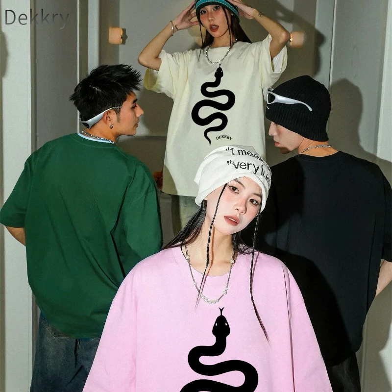 Dekkry短袖落肩袖印花夏季情侣圆领T恤半袖国潮港风ins情侣装