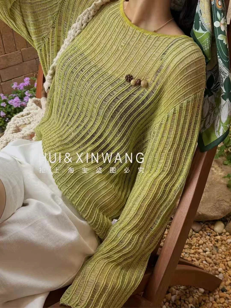 极简风抗污耐脏长袖镂空毛针织衫时尚女装少女风