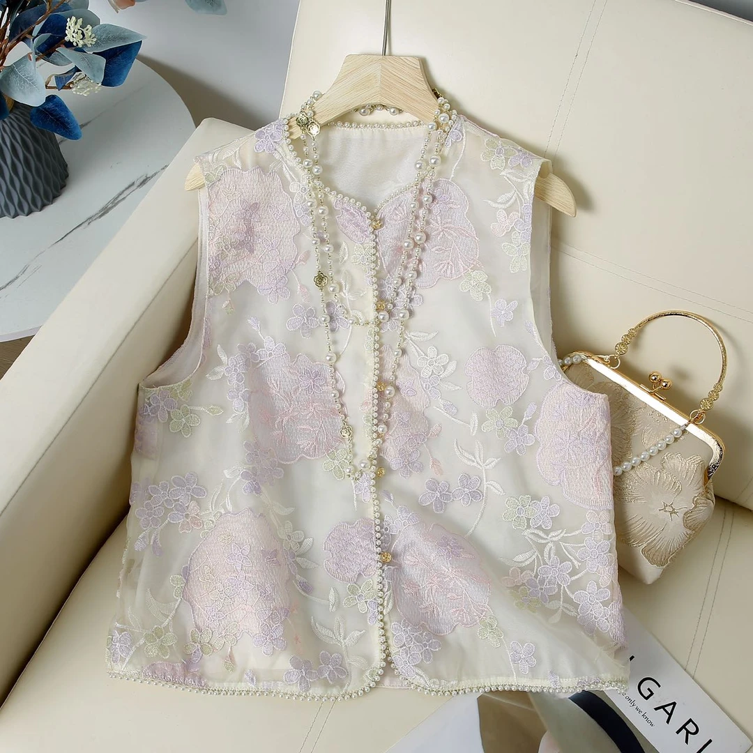 （欣欣）2025新中式国风珍珠刺绣重工马甲