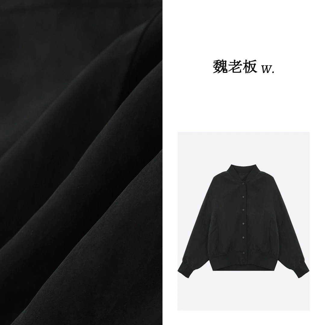 W.Diva【魏老板】春季黑色洋气女装棒球领长袖夹克外套51C221251