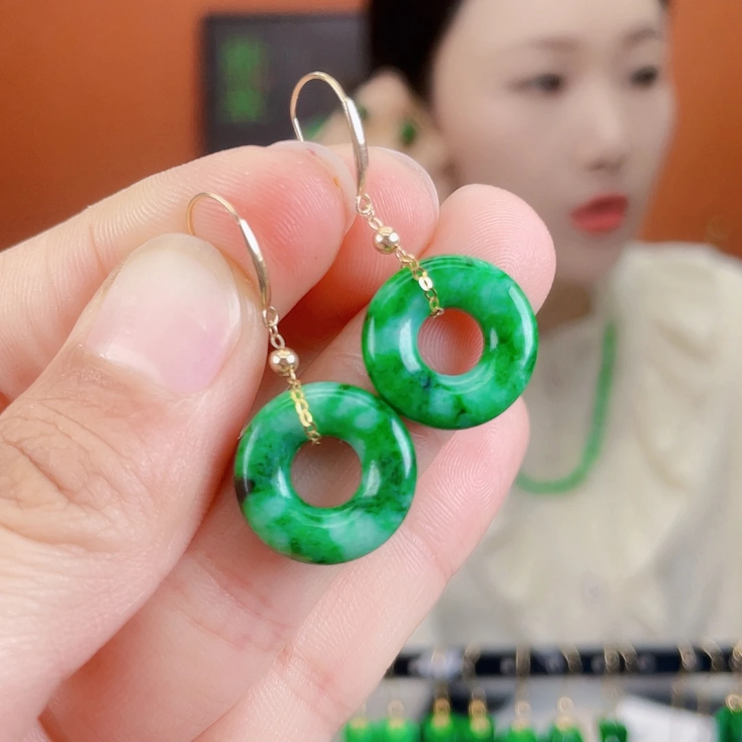 翡翠18K金镶嵌耳饰