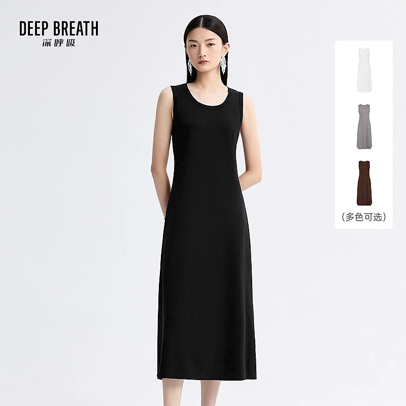 DEEP BREATH深呼吸品质女装三醋酸无袖休闲长款连衣裙女A500401