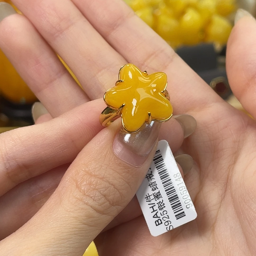 琥珀银S925镶嵌裸石琥珀蜜蜡J