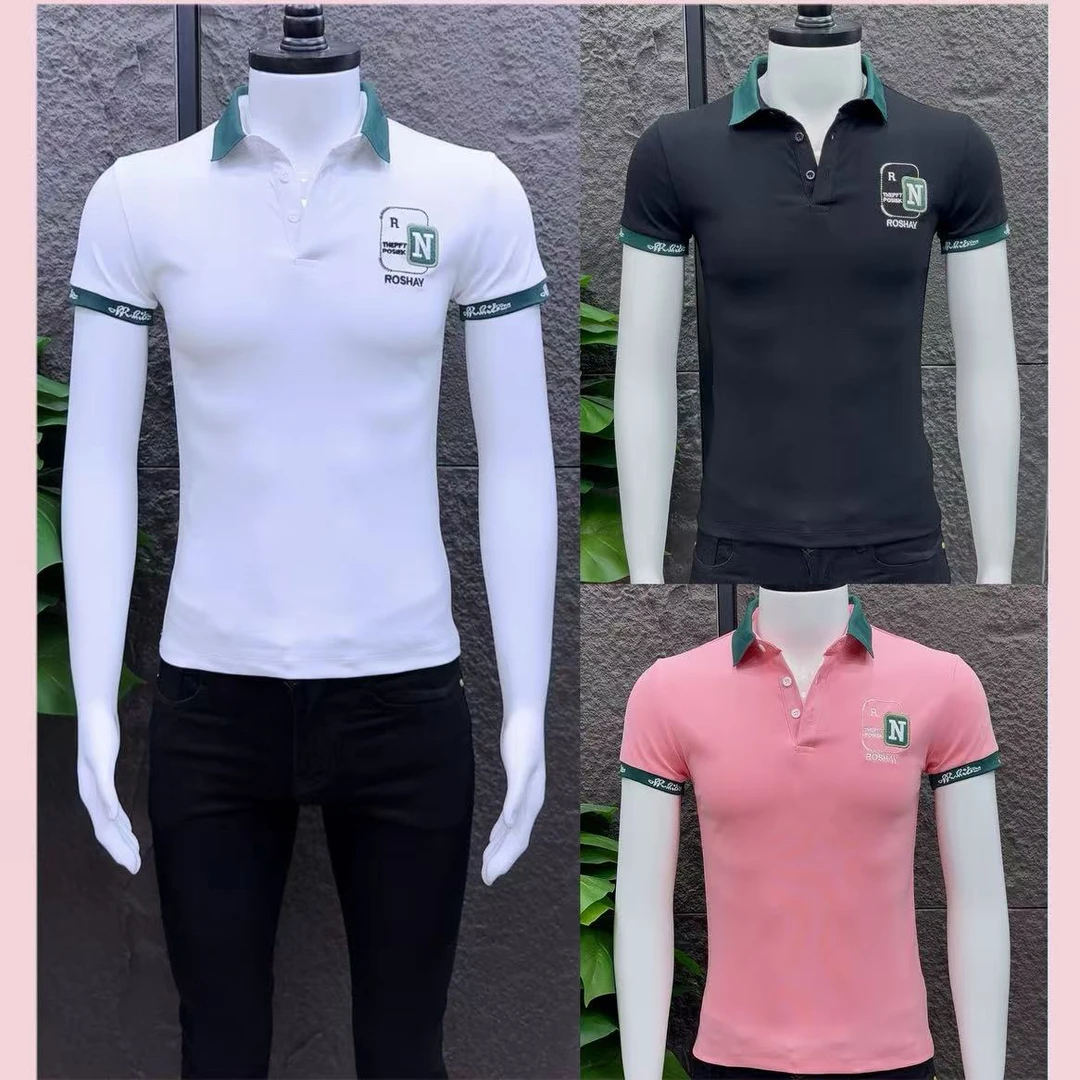 夏季新款韩版潮流时尚修身短袖男士百搭刺绣贴标Polo衫半袖8389