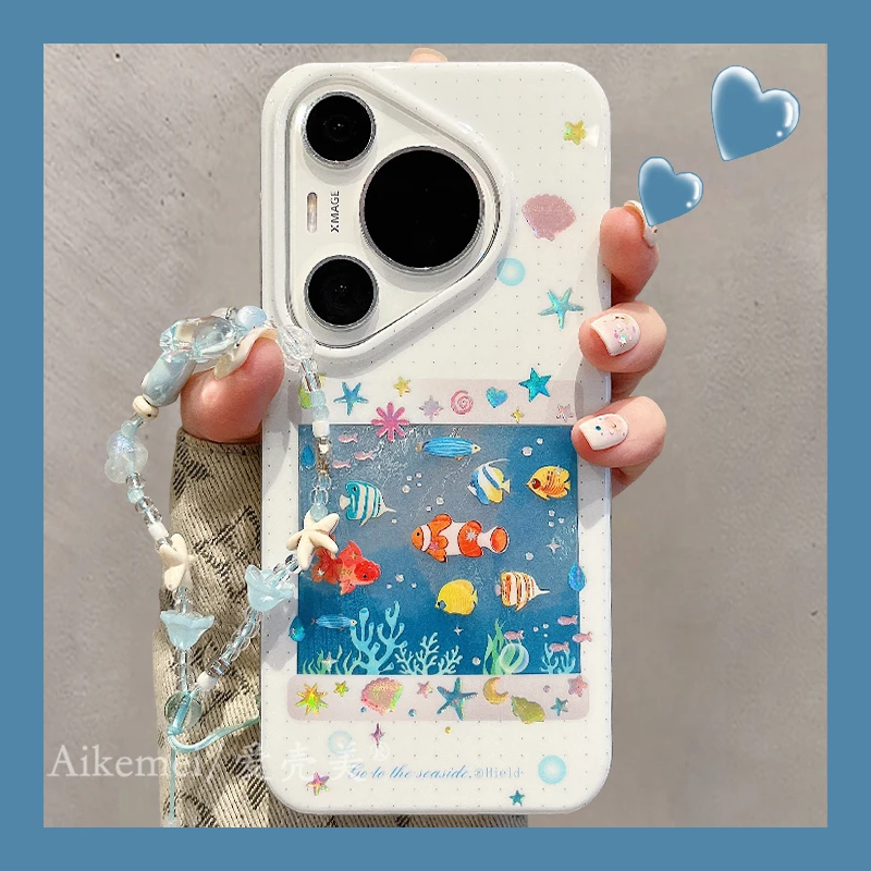 适用华为pura80pro+手机壳彩色星星Pura70pro+海底世界海豚海星女