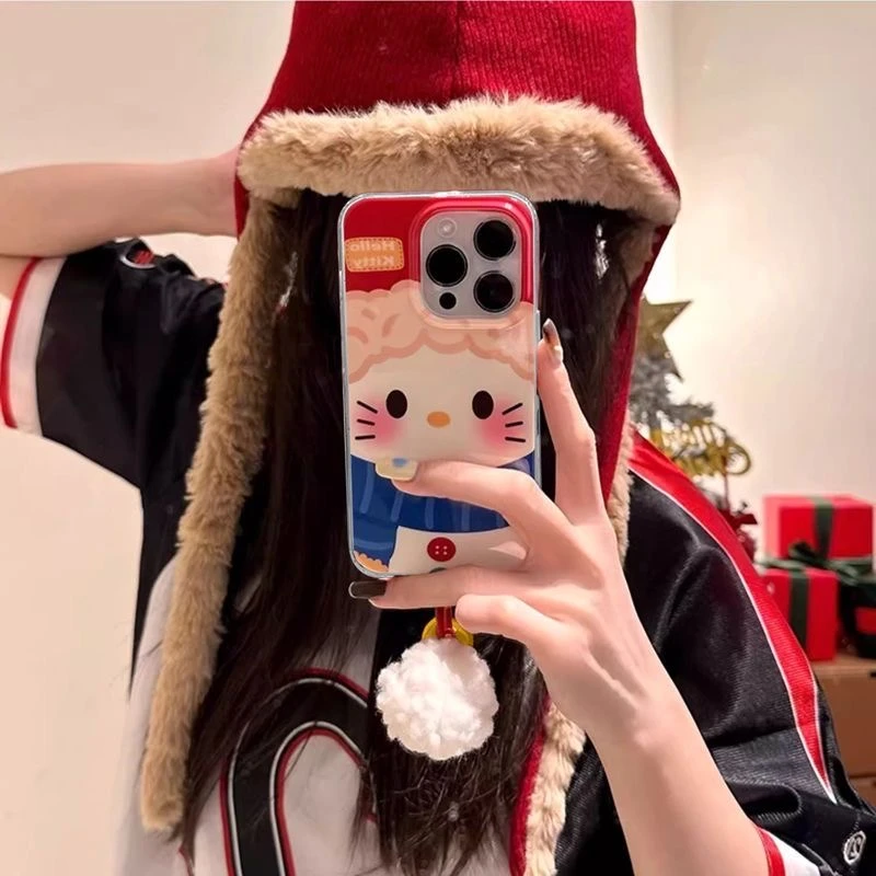 可爱kt雪人铃铛挂件适用苹果16手机壳高透iPhone15promax新款