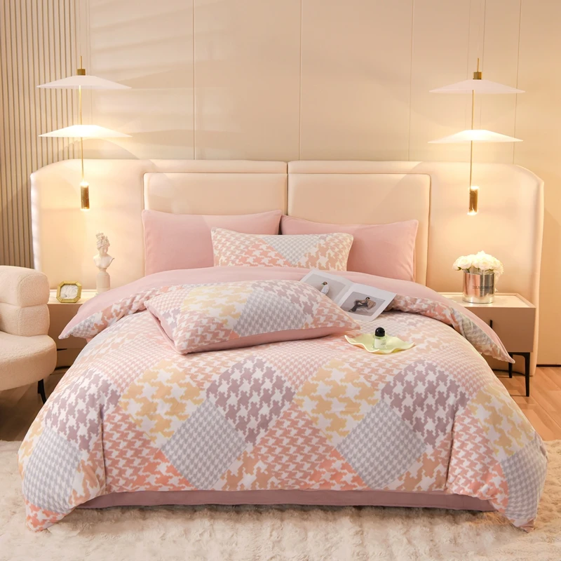 好室美家*牛奶绒四件套千鸟格