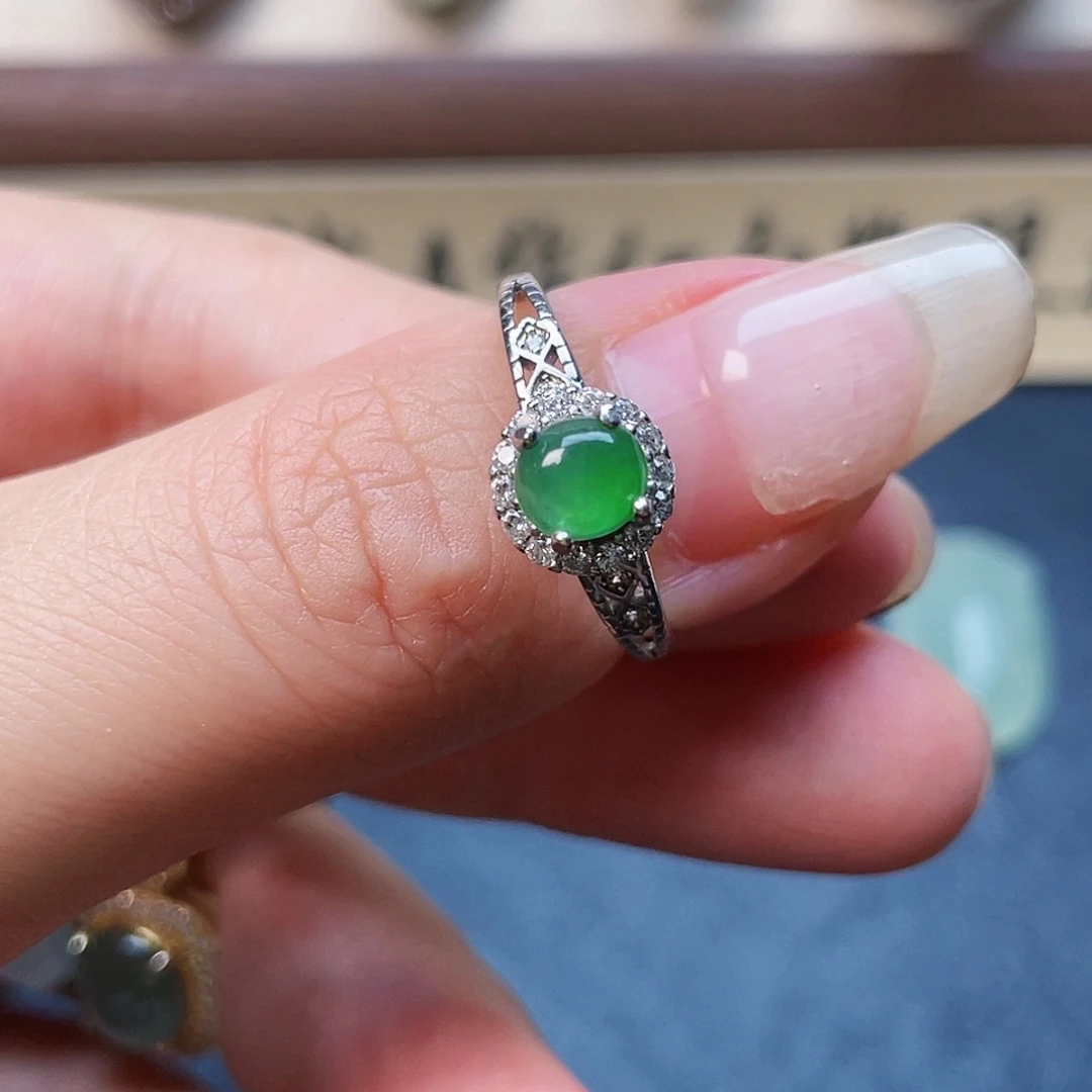 翡翠戒指银S925镶嵌戒指