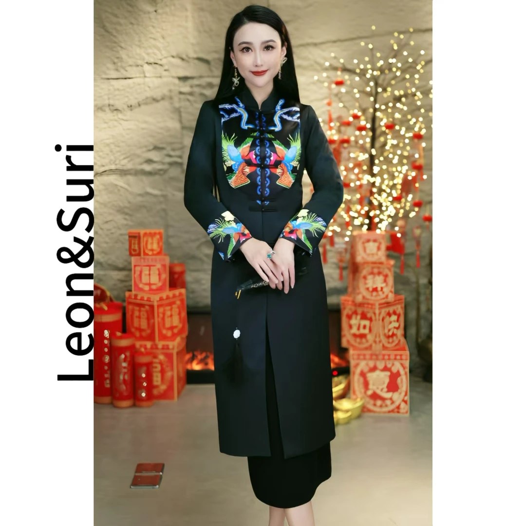 Leon&Suri “彩凤朝阳”新款国风印花时尚保暖开襟加厚棉服