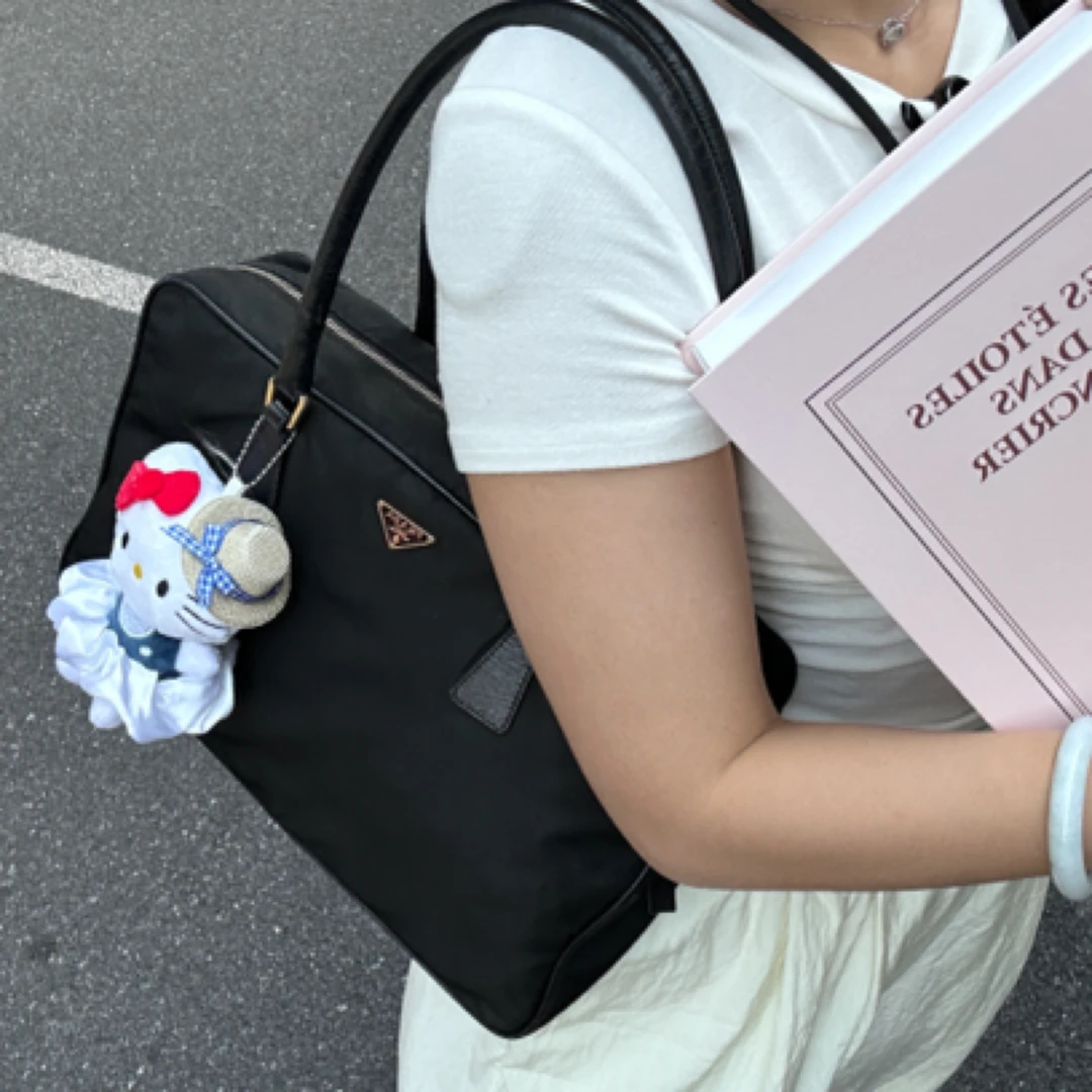 95新 Prada/普拉达 黑色尼龙降落伞plom公文包/55073