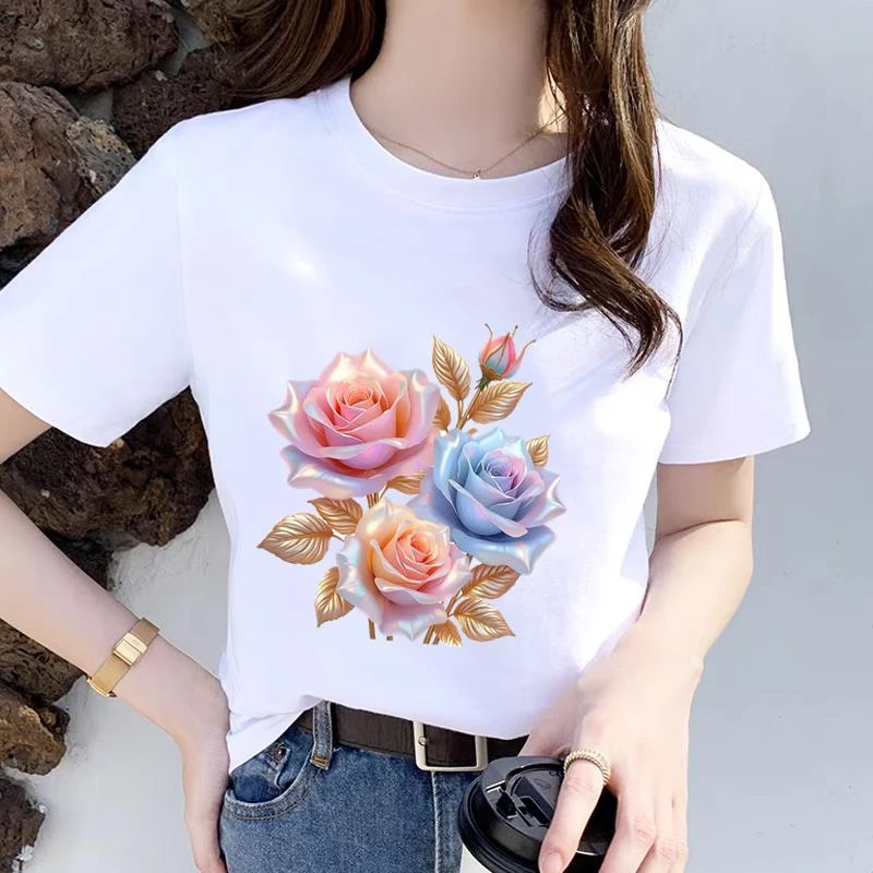 休闲显瘦印花潮流可爱花朵女洋气青年ins圆领时尚学生夏季短袖T恤