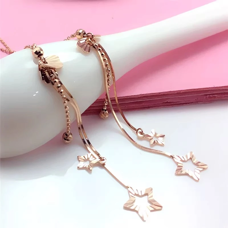 蛇骨坠星星流苏耳线时尚气质14K玫瑰金百搭耳饰