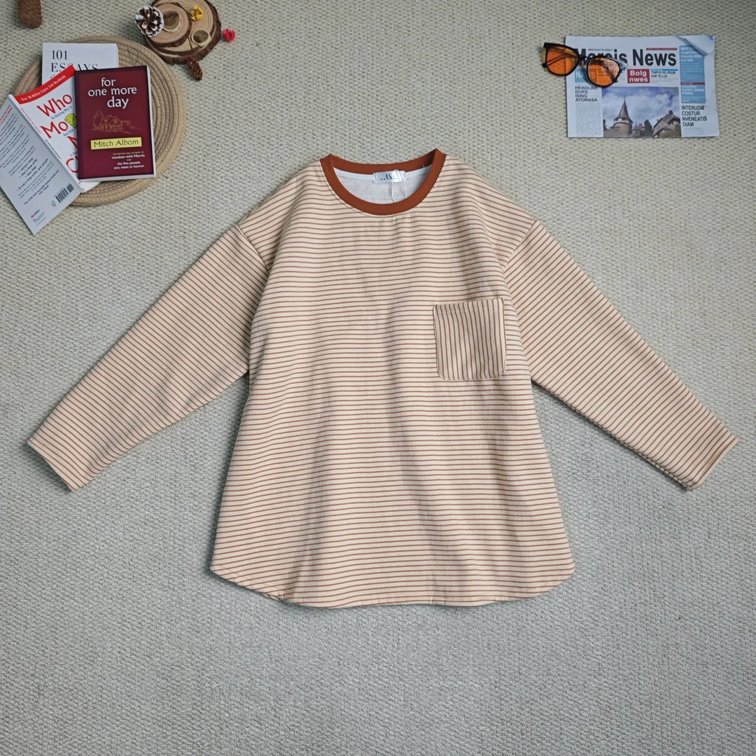 2025春季新款休闲时尚百搭条纹加绒加厚长袖卫衣8903