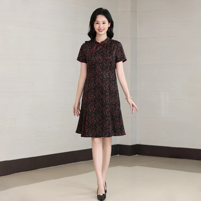 DA25257香云纱真丝连衣裙新款女气质显瘦复古高端桑蚕丝