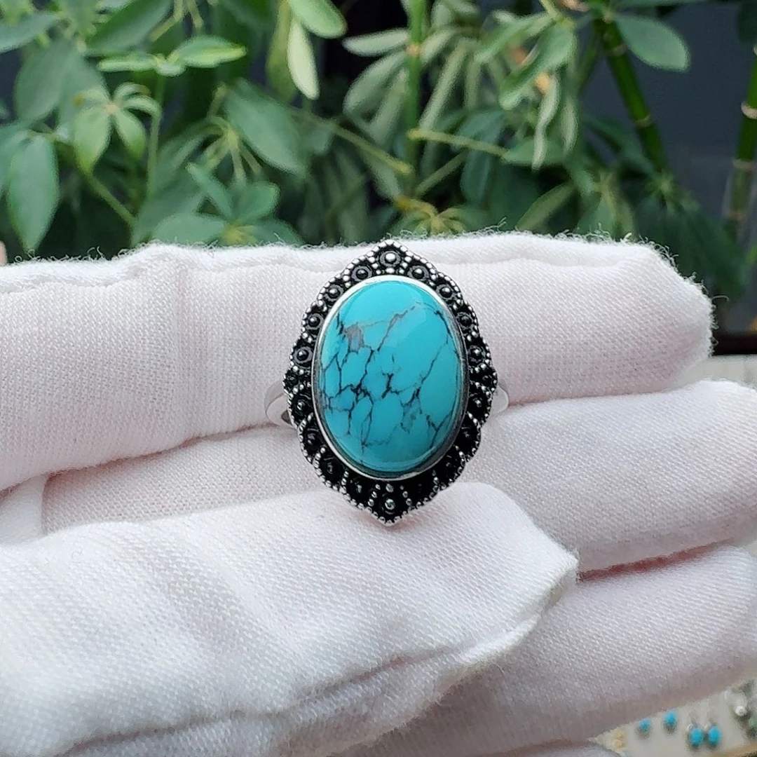 绿松石银S925镶嵌戒指戒指