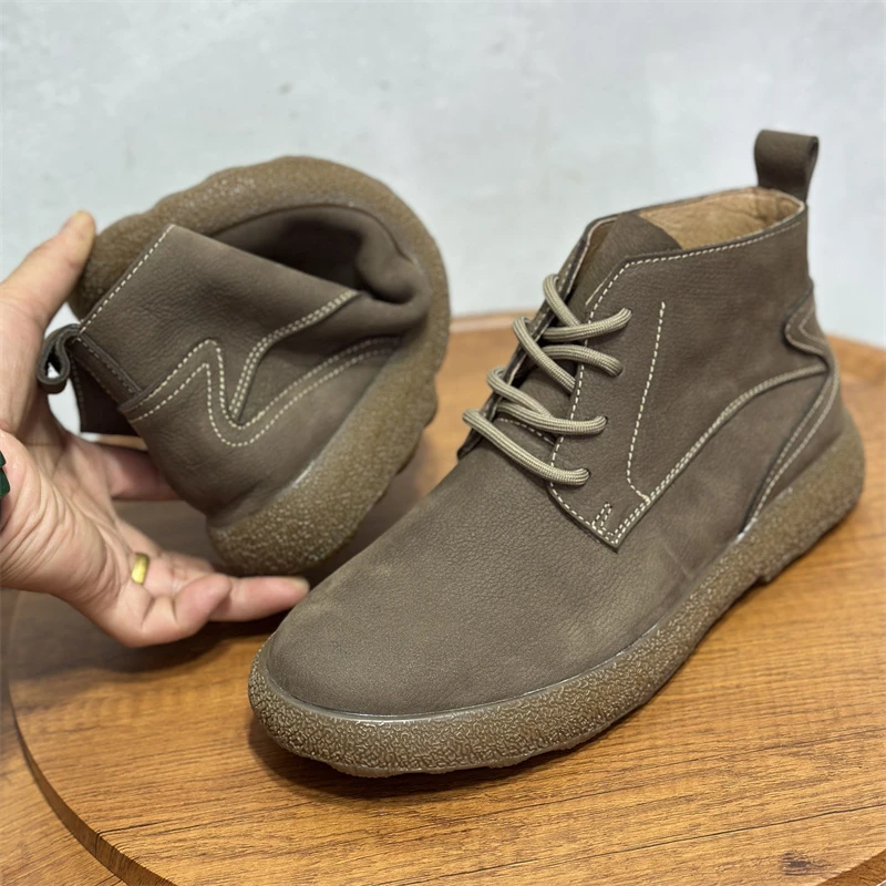 EAEOVNI秋季中高帮靴韩版短靴软皮软底舒适透气男士皮鞋