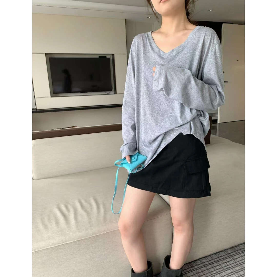 【福利】TSD-纯色宽松长袖T恤#10601