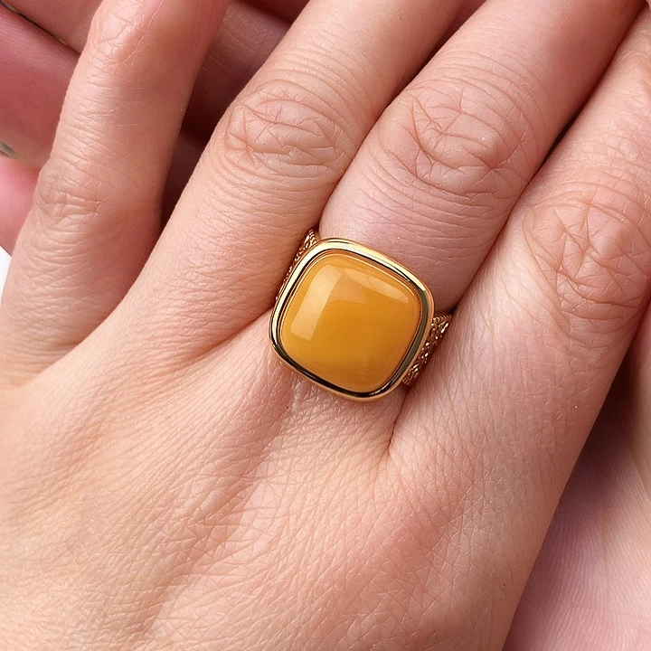 蜜蜡戒指银S925镶嵌戒指