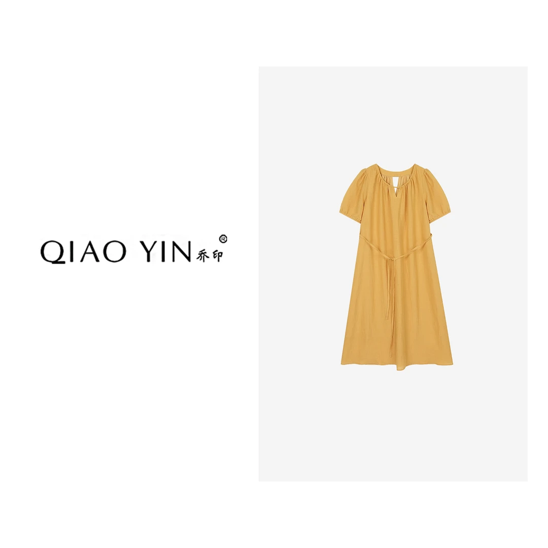 QIAO YIN"连衣裙“显瘦气质轻奢时尚收腰泡泡袖设计师QY27199